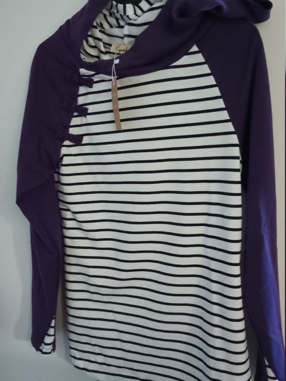 NWT Cyanstyle Womens Hooded Striped Beachy Coastal Sweatshirt.(Deep PURPLE)